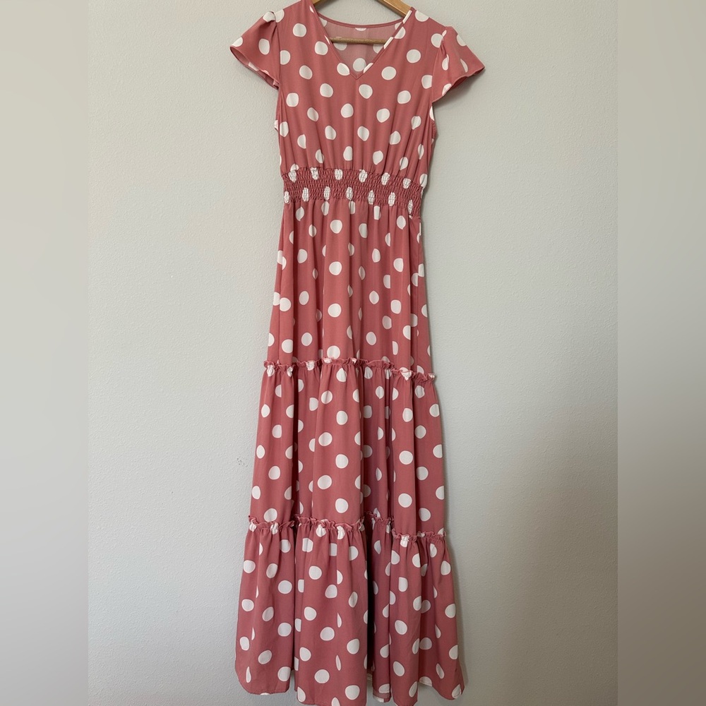 New Pink Polka Dot Maxi Dress